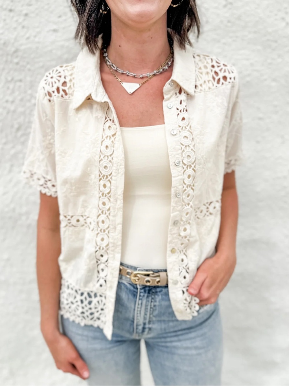 Another Love The Ruby Button Down Embroidered Blouse NWT Size XS - Picture 1 of 7